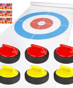 HearthSong Curling Zone – Indoor Battery Operated Hovering Curling Set – Fun Family Game for Kids and Adults – 6 Curling Stones and Floor Mat – Olympic Sport Party Game Equipment – Age 3+
