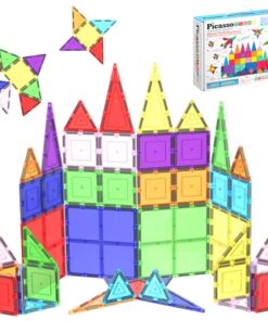 PicassoTiles 60 Piece Set 60pcs Magnet Building Tiles Clear Magnetic 3D Blocks Construction Playboards - Creativity Beyond Imagination, Inspirational, Recreational, Educational, Conventional