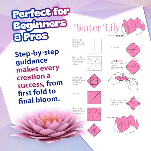 Pinwheel Crafts Flower Origami Kit for Kids Ages 8-12 | 150 Pcs Origami Paper Kit w/Multicolor Folding Papers, Chenille Stems,Buttons and Jewels, Arts and Crafts Paper Book for Kids Ages 6+