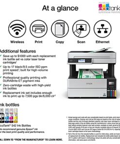 Epson EcoTank Pro ET-5150 Wireless Color All-in-One Supertank Printer with Scanner, Copier, Plus Auto Document Feeder, Large, White