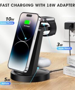 3 in 1 Charging Station for iPhone, Wireless Charger for iPhone 17 16e 16 15 14 13 12 11 X Pro Max & Apple Watch - Wireless Charging Station for AirPods 4 3 Pro