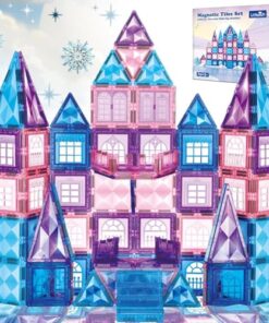 Little Pi 102pcs Frozen Princess Castle Magnetic Tiles Building Blocks - 3D Diamond Blocks, STEM Educational Toddler Toys for Pretend Play, 4 Year Old Girl Birthday Gifts Kids Ages 3 5 6 7 8 - Blue