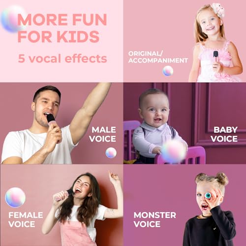 Mini Karaoke Machine for Kids Adults, Bluetooth Speaker with 2 Wireless Microphones, TOP Christmas Birthday Gifts Toys for Girls Ages 3, 4, 5, 6, 7, 8, 9,10,11,12+ Years Old Toddler (Lightpink)