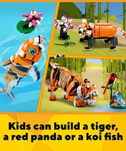 LEGO Creator 3 in 1 Majestic Tiger Building Set, Transforms from Tiger to Panda or Koi Fish Set, Animal Figures, Collectible Building Toy, Gifts for Kids, Boys & Girls 9 Plus Years Old, 31129