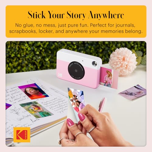 KODAK Printomatic Full-Color Instant Print Digital Camera - Colorful Photos On Zink 2x3" Sticky-Back Photo Paper - 5MP, Portable, Creative Fun Gift for Birthday, Christmas, Holiday - Pink