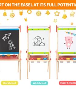 Hape E1010 Magnetic All in 1 Kids Height Adjustable Drawing Dry-Erase Chalkboard Wooden Artist Easel with 3 Paint Pots and Refillable Paper Roll