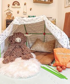 Tiny Land Kids-Fort-Building-Kit-80 Pieces-Creative Fort Toy for 5,6,7,8 Years Old Boy & Girls-STEM Building Toys DIY Castles Tunnels Play Tent Rocket Tower Indoor & Outdoor Playhouse