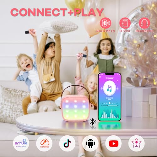 Mini Karaoke Machine for Kids Adults, Bluetooth Speaker with 2 Wireless Microphones, TOP Christmas Birthday Gifts Toys for Girls Ages 3, 4, 5, 6, 7, 8, 9,10,11,12+ Years Old Toddler (Lightpink)