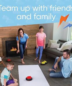 HearthSong Curling Zone – Indoor Battery Operated Hovering Curling Set – Fun Family Game for Kids and Adults – 6 Curling Stones and Floor Mat – Olympic Sport Party Game Equipment – Age 3+