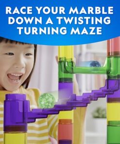 NATIONAL GEOGRAPHIC Glowing Marble Run – Construction Set with 15 Glow in The Dark Glass Marbles & Storage Bag, STEM Gifts for Boys and Girls, Building Project Toy (Amazon Exclusive)