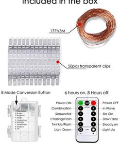 LECLSTAR 50 LED Photo Clips String Lights, 17ft with Remote - 8 Modes Fairy Lights to Clip on Pictures, Photos, Cards