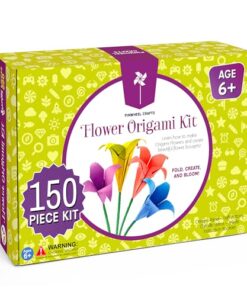 Pinwheel Crafts Flower Origami Kit for Kids Ages 8-12 | 150 Pcs Origami Paper Kit w/Multicolor Folding Papers, Chenille Stems,Buttons and Jewels, Arts and Crafts Paper Book for Kids Ages 6+