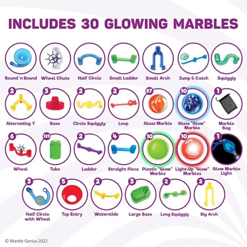 Marble Genius Marble Run Race Track - 300-Piece Multicolor Glow Extreme Set - STEM Building Toy & Marble Race Set for Kids Ages 4+