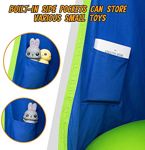 Y- STOP Kids Pod Swing Seat, Hanging Hammock Chair with Inflatable Pillow, Sensory Swing Chair with Pocket for Outdoor and Indoor, Max 176Lbs (Blue and Green)