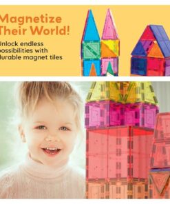 PicassoTiles 60 Piece Set 60pcs Magnet Building Tiles Clear Magnetic 3D Blocks Construction Playboards - Creativity Beyond Imagination, Inspirational, Recreational, Educational, Conventional