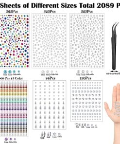 Face Gems Stick On, 2089 Pcs Halloween Face Jewels for Makeup Festival Concert Face Stickers Self Adhesive Rhinestone Stickers for Face Hair Eye Nail Crafts
