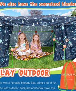 Tiny Land Kids-Fort-Building-Kit-80 Pieces-Creative Fort Toy for 5,6,7,8 Years Old Boy & Girls-STEM Building Toys DIY Castles Tunnels Play Tent Rocket Tower Indoor & Outdoor Playhouse