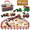 Kimicare 3 Pack Farm Toy Tractor with 40pcs Plastic Farm Animals Figurines and Fence Farm Playset, Farm Figures Farmer Vehicle Toy Truck with Trailer for 3-12 Years Old Kids Boys Girls Toddlers